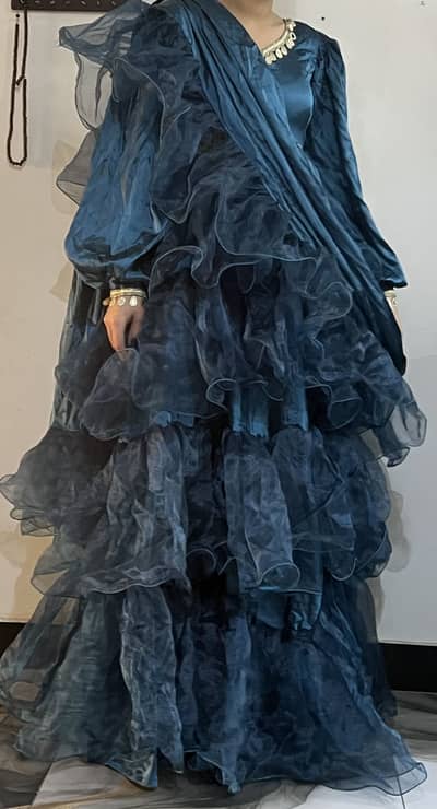 Title: Elegant Teal Ruffle Maxi Dress – Luxury Organza Formal Wear 