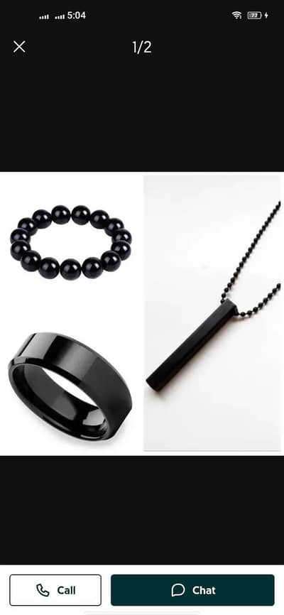 Black Vertical Bar Pendant Right & Bracelet Set For Men