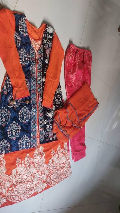 Georgette suit with attached velvet gound and banarsi pajama