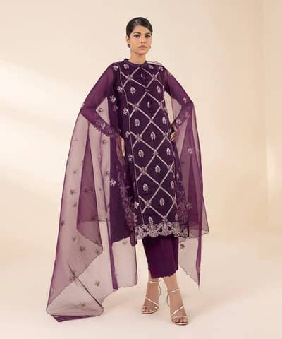 sapphire 3pc organza suit unstiched