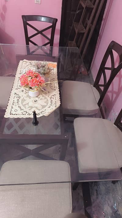 Dinning Table set ( Glass top)  with six chairs  03254272289
