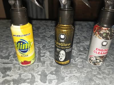 bike or car cleaning spray (tyre glow, Engine cleaner,klink polish