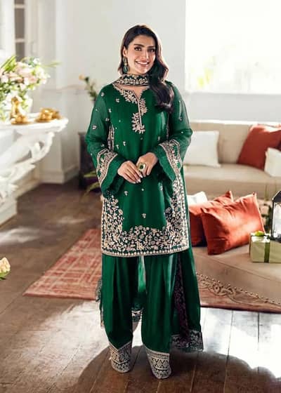 3 Pcs Women's Stitched Cotton Embroidered Suit