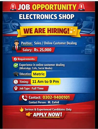 Need a person who who deal customers on Electronics shop