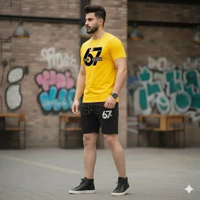 Men’s 2-Piece Polyester Printed T-Shirt & Shorts Tracksuit