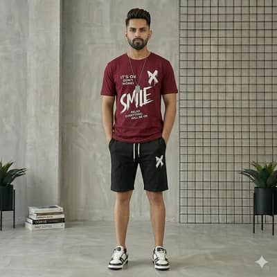 Men’s 2-Piece Polyester Printed T-Shirt & Shorts Tracksuit