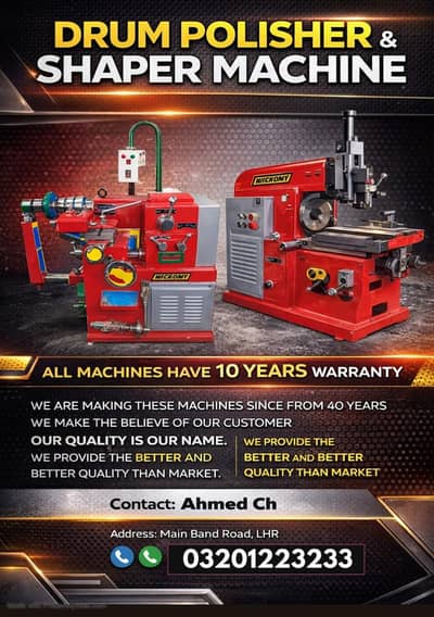Durm Polisher / Shaper machine,Turning Machine available in all sizes.