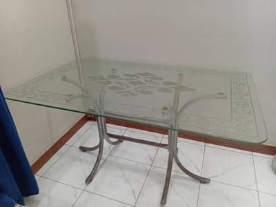 Glass Top dining table | Iron stand | Glass top | Form iron stand