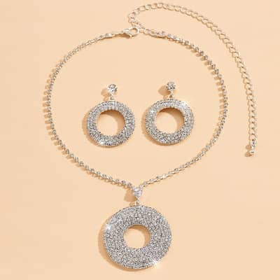 silver diamond earrings necklace and ring for women