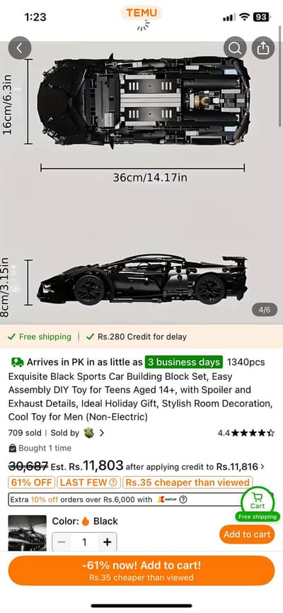 1340 piece black car building blocks