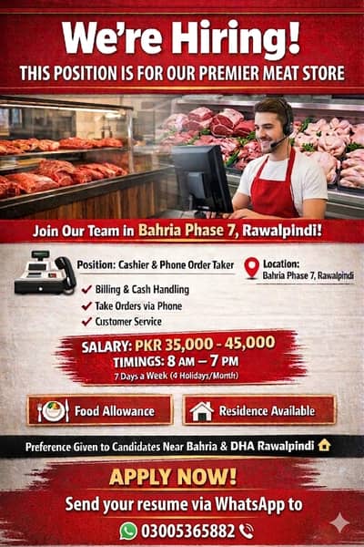 Cashier & Phone order taker (Male)