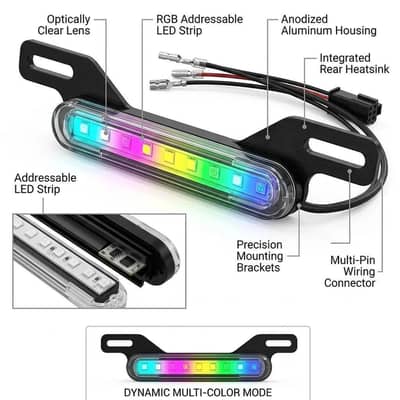 Rgb motorcycle license plate light bar 12v multicolor led