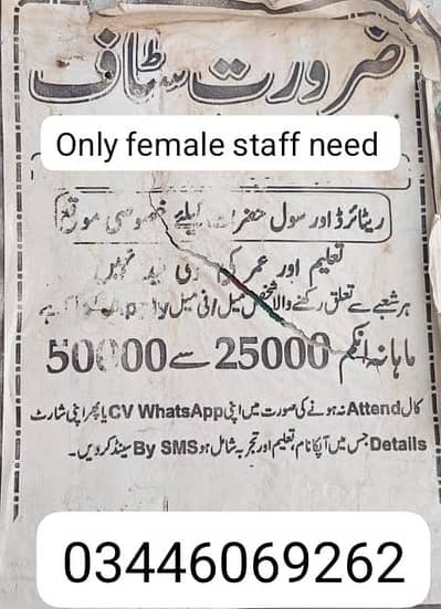 office work need female staff only five seats available