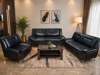 5 seater sofa set original black leather