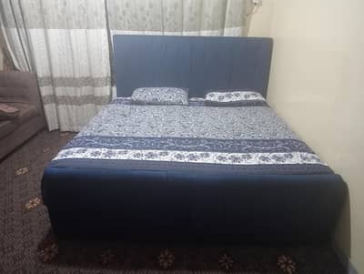 Luxury Blue Upholstered Double Bed – Excellent Condition