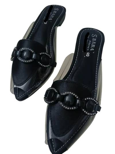 Black Satin Women's Fancy Mules With Buckle