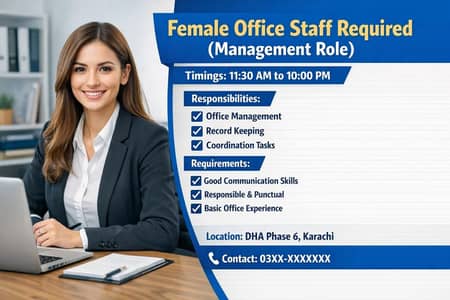  Female Office Staff Required (Management Role)