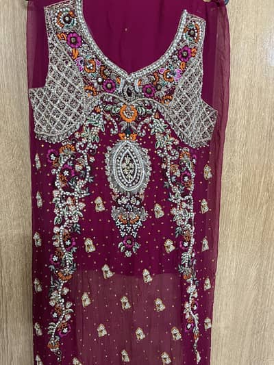 Elegant Maroon Chiffon Embroidered Suit with Silk Trouser (Unstitched)