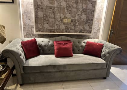 Ice blue velvet 5 seater sofa