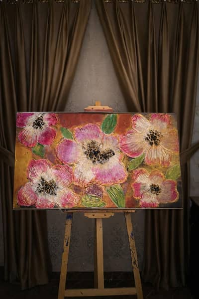 Handmade 3D Textured Floral Art – "Blooming Elegance