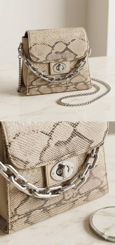 Stylish Snakeskin Print Crossbody Bag with Chunky Silver Chain
