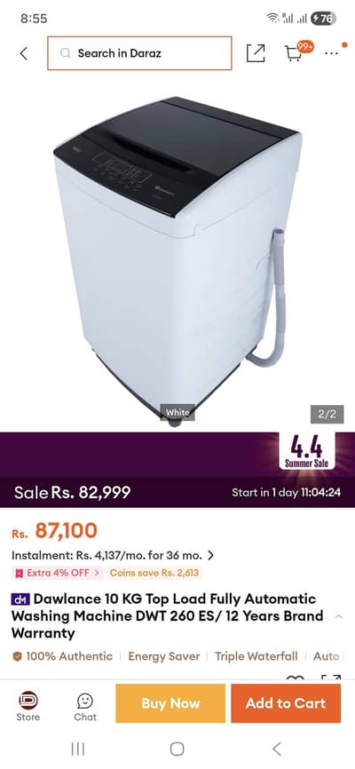 Dawlance10KG Top Load Washing Machine|Good Condition|Energy Saving