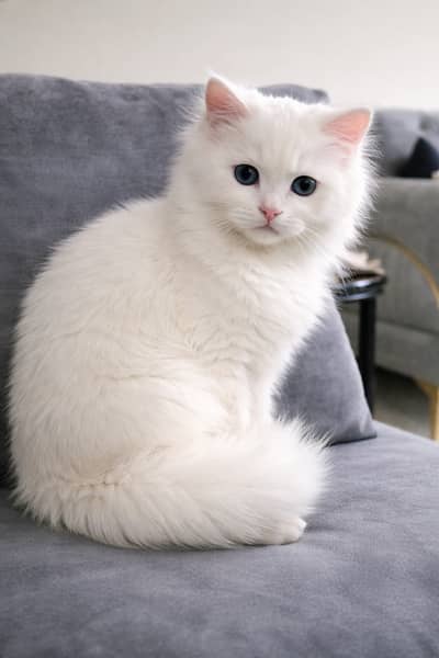 selling kitten full white triple coated  . Hair trimmed . 8000