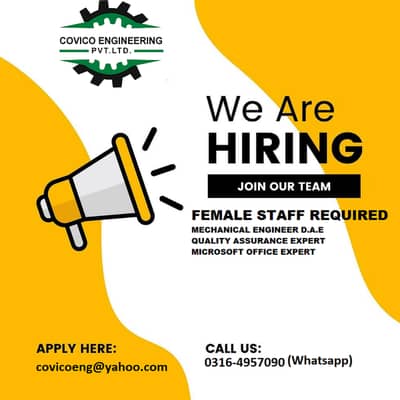 Hiring Female Staff , Male Data Entry Operator & Electrician