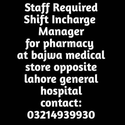 Pharmacy sales Staff Required