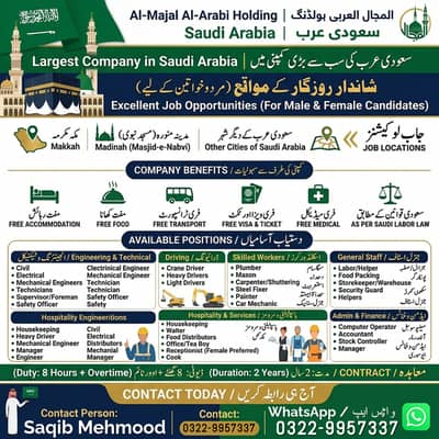 Computer operator jobs , Factory Workers jobs , Jobs in saudia