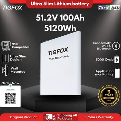  Tigfox Ultra Slim Lithium Battery – 51.2V 100Ah (5120Wh) 