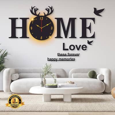 Laminated Wall Clock With Backlight, 32x16" Modern Home Decor