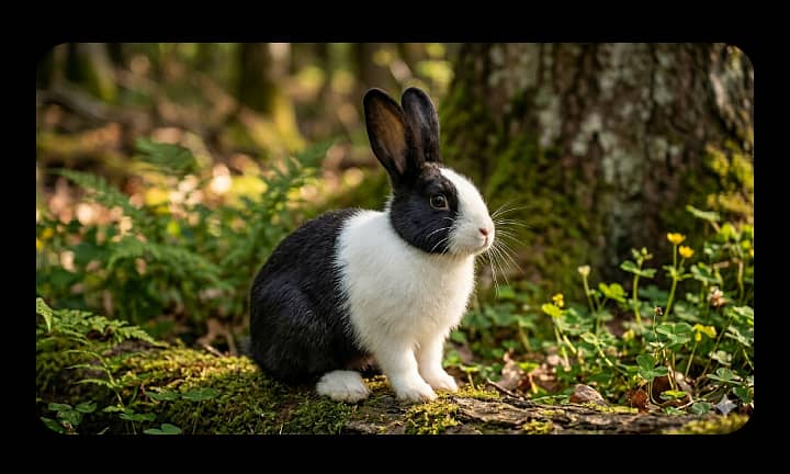 گھر کے پلے ہوئے سفید اور کالے خرگوش کے بچے 0