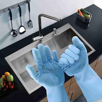 Pink Silicone Dish Washing Gloves for Kitchen Cleaning
