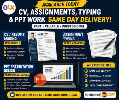 CV Resume, Assignment Typing, PPT Work – Same Day Delivery