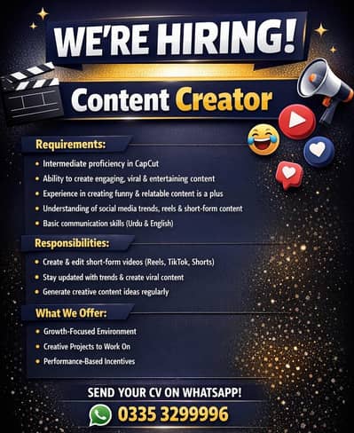 Content Creator / Video Editor Required (Office Based)