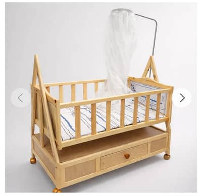 Wooden Baby Swing Cot with Wheels & Mosquito Net – Strong & Stylish