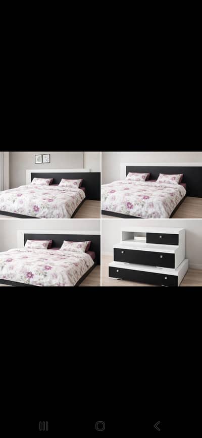 solid wood bed with side tables with matress