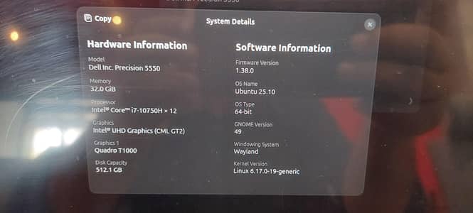 dell percision 5550 32gb/512gb