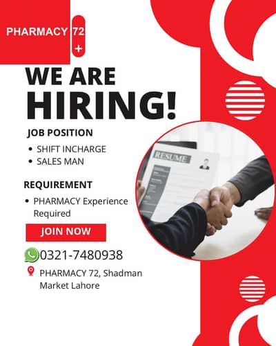 Shift Incharge | Salesman | Pharmacy experience | Pharmacy 72