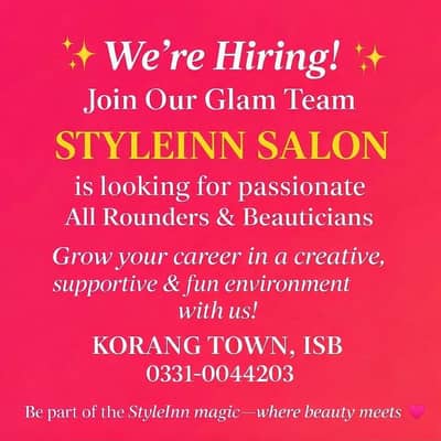 Beautician/Parlour Job/All Rounder/ Basic Salon Worker