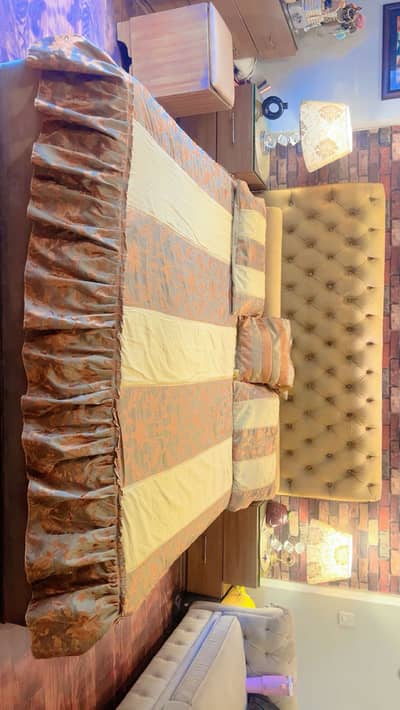 Luxury bedroom set-bed with cushion headboard,dressing table,side tabl