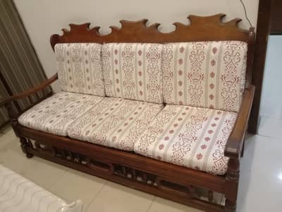 "Elegant Wooden Sofa Set for Sale - 3 Seater + 2 Chairs"