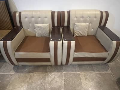 Used 3+2+Chaise Lounge Sofa Set for Sale – Beige & Brown Tufted Desig