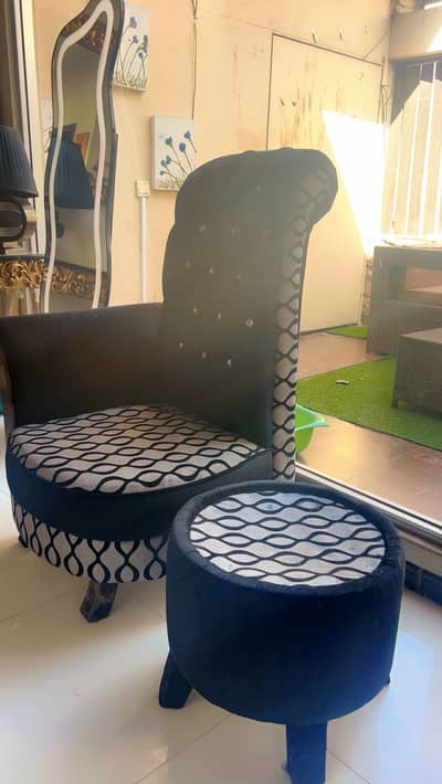 TWO Luxury High-Black Accent Chairs With Ottoman Stool- Black velvet