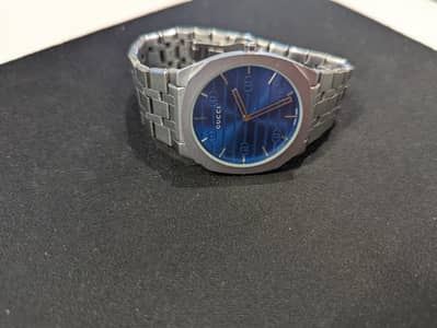 Gucci 25H Silver Stainless Steel Watch with Blue Dial