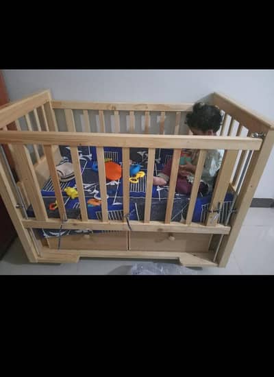 Wooden Baby Cot with Mattress – Good Condition