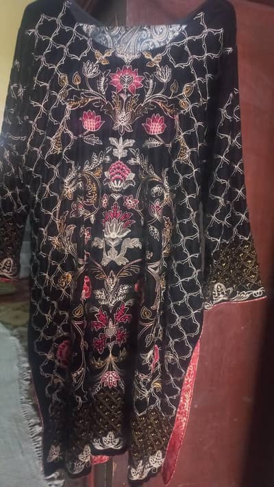 velvet  febric  with jamawar shalwar and net  dupatta