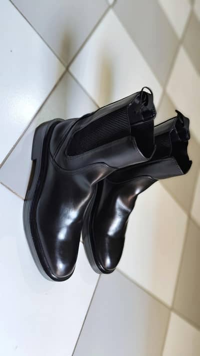 Zara Man Black Leather Chelsea High-Top Boots – Size 41 – Brand New