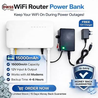 Wifi power bank 5 to 6 hour backup. 12v specialy for 5g fiber Routers